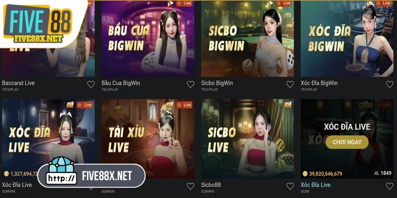 Điểm danh các trò chơi nổi bật tại sảnh Casino Five88
