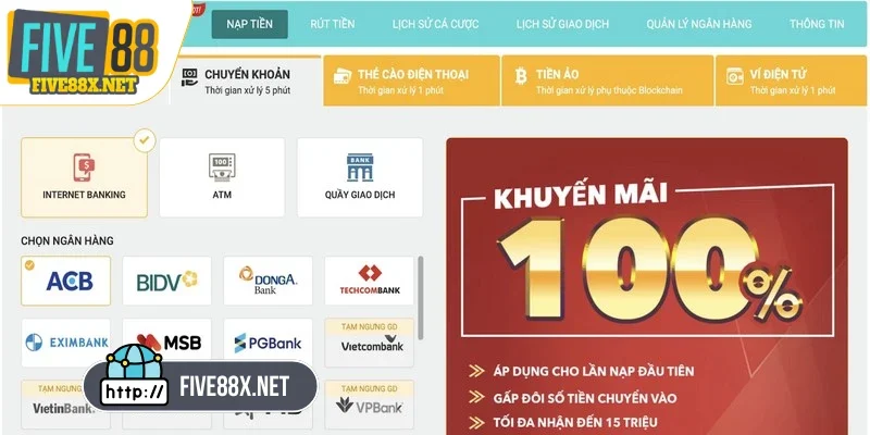 Nạp tiền Five88 để bắt đầu trải nghiệm giải trí một cách suôn sẻ