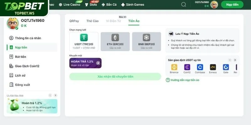 Nạp tiền Topbet