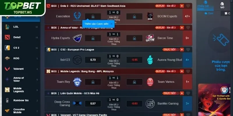 Tham gia cá cược eSports